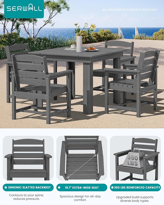 SERWALL Outdoor Dining Set for 4, HDPE Square Table and Chairs Set All Weather - Image 4