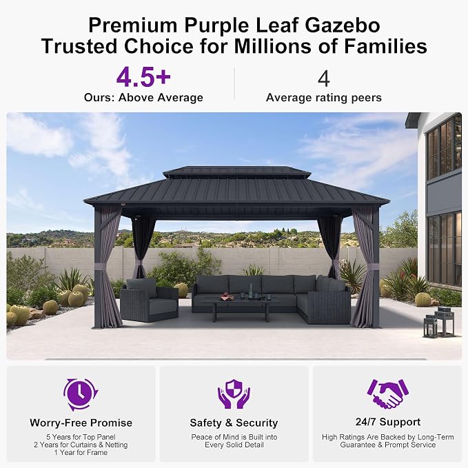 PURPLE LEAF 10' X 16' Permanent Hardtop Gazebo Aluminum Frame - Image 6