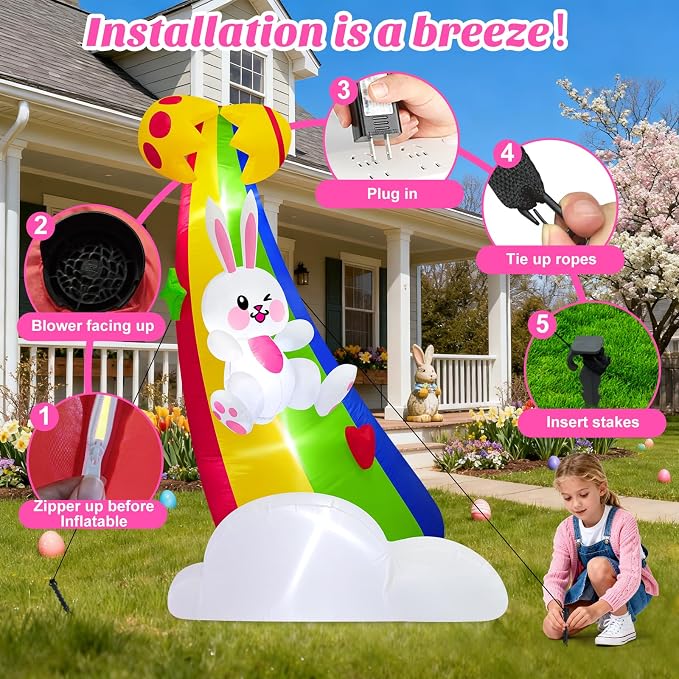 MICOCAH 6FT Tall Easter Inflatable Outdoor Decoration Cute Blow Up Bunny - Image 6