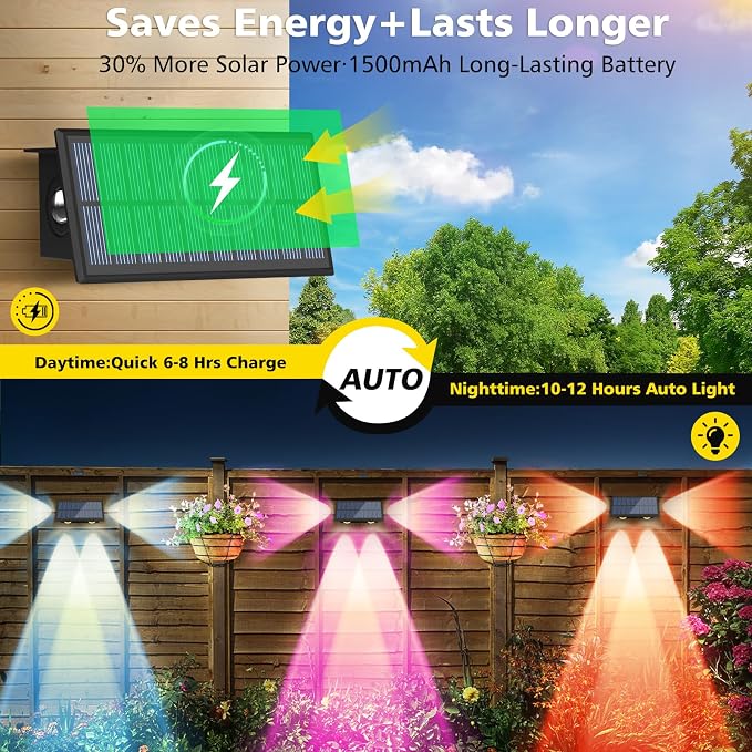 T-SUN Solar Fence Lights Outdoor, Waterproof 8 Mode RGB & Warm White Fence - Image 4