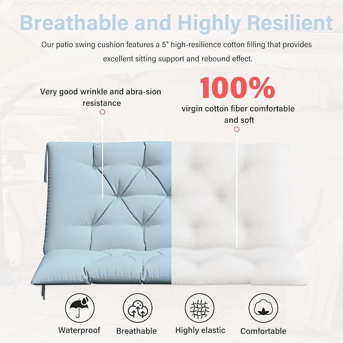 Porch Swing Cushion with Backrest, Waterproof Bench Cushion - Image 4