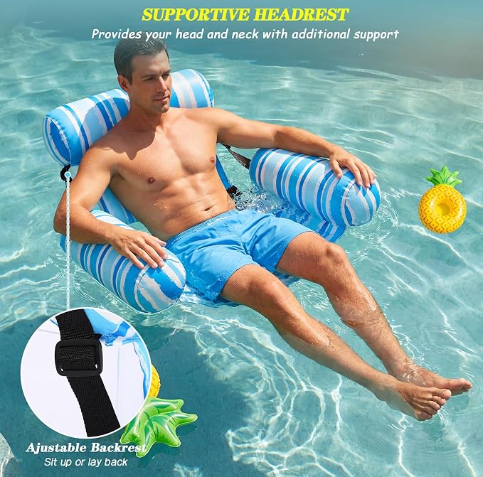 2 Pack Inflatable Pool Float for Adult Adjustable Hammock Float Chair Fabric - Image 5
