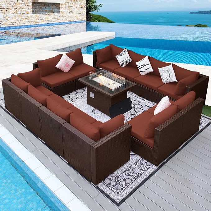 NICESOUL 13 Piece Patio Furniture w/Fireplace, Elegant Outdoor Seating w/Firepit by NICESOUL