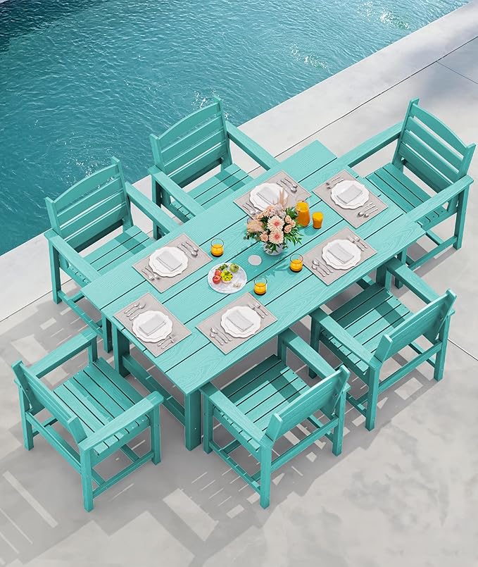 SERWALL Outdoor Dining Set for 6, HDPE Dining Furniture Set - Image 9
