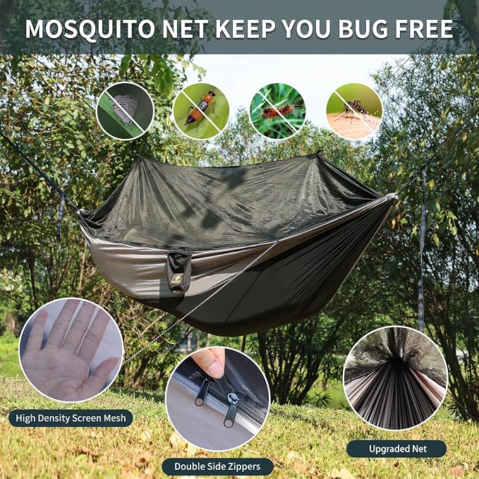 Camping Hammock with Net, Travel Portable Lightweight Hammocks with Tree Straps - Image 2