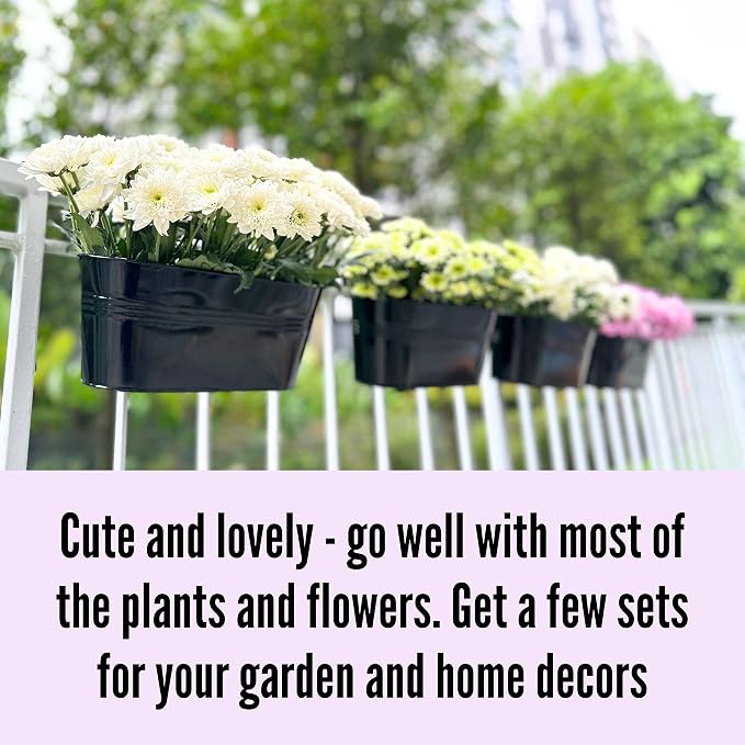 LaLaGreen Rail Planter Outdoor Plants Black Metal Iron Hanging Flower Pots Deck - Image 8