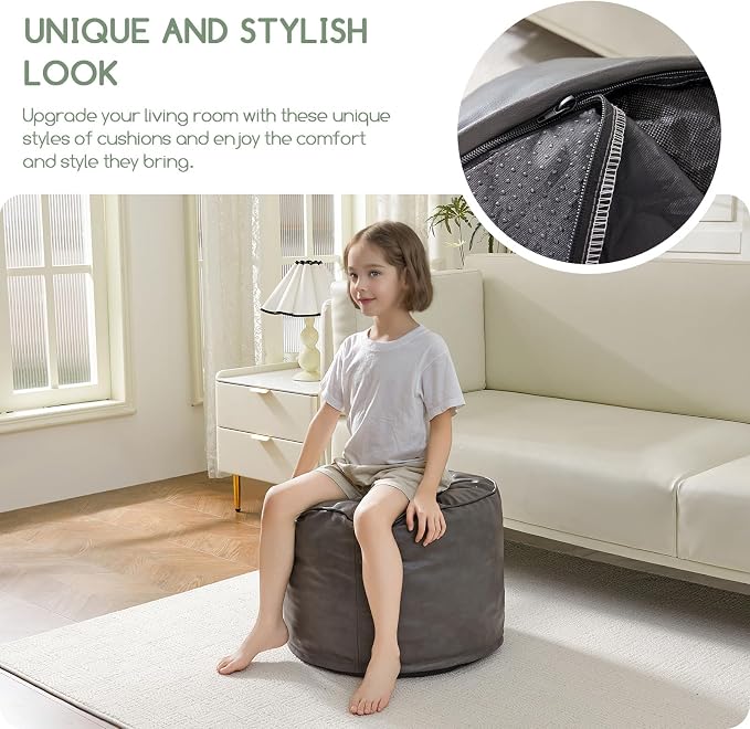 HIGOGOGO Round Stuffed Pouf Ottoman, Pu Leather Poufs - Image 8