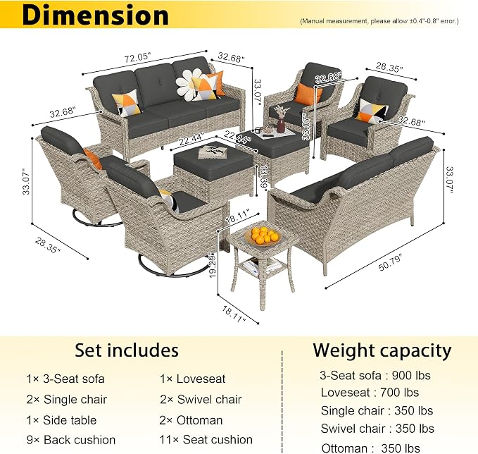 HOOOWOOO 9 Piece Patio Furniture Conversation Sets - Image 7