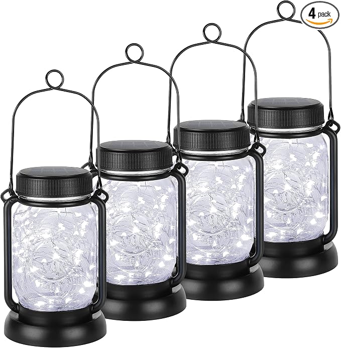 Mlambert Cool White 4 Pack Solar Hanging Mason Jar Lights by Mlambert