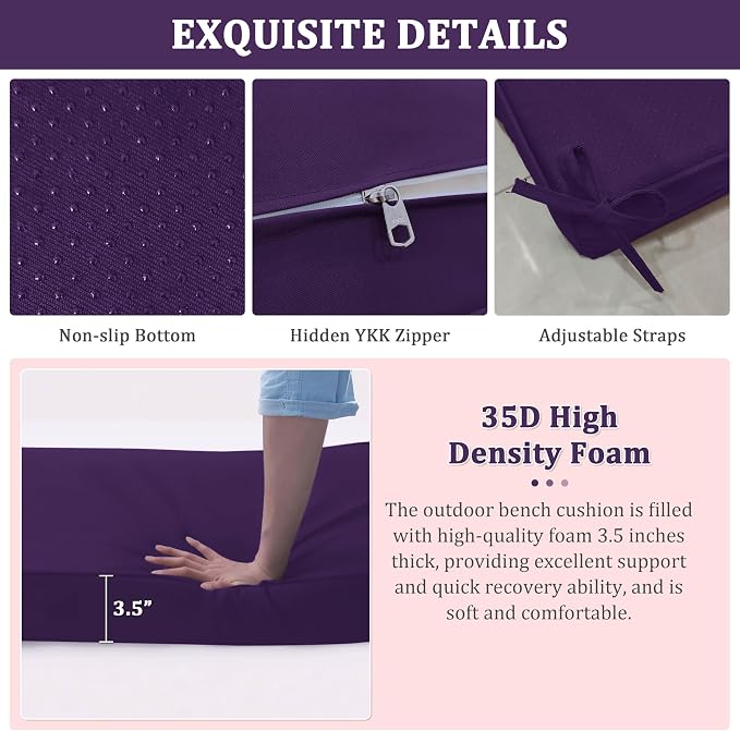 Premium Outdoor Bench Cushions for Patio Furniture 3.5inches Memory Foam Bench - Image 5