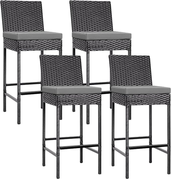 VIVOHOME Outdoor Wicker Barstool 4 Packs, Bar Chairs PE Rattan Materail by VIVOHOME