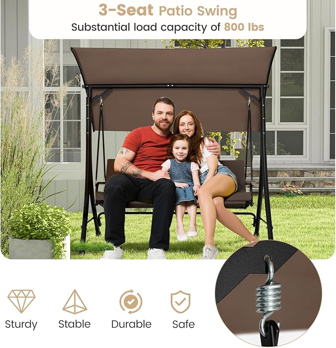 HAPPYGRILL 3-Seat Outdoor Porch Swing - Image 5