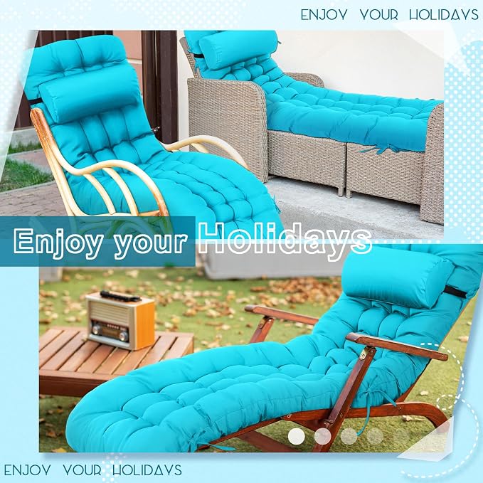 Tudomro 1 Pcs Peacock Blue 66'' Outdoor Chaise Lounge Cushion Waterproof Patio - Image 8