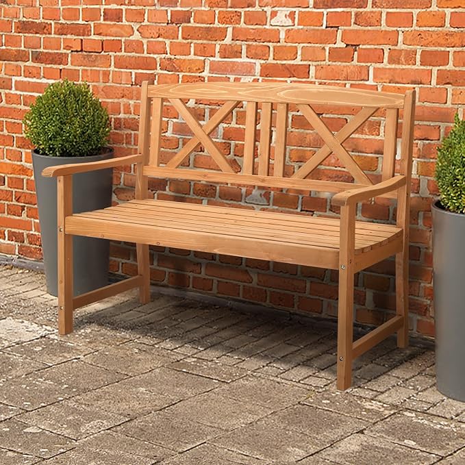 Outvita Wooden Garden Bench, Outdoor Wood Patio Bench, Rustic 2-Person Loveseat - Image 7