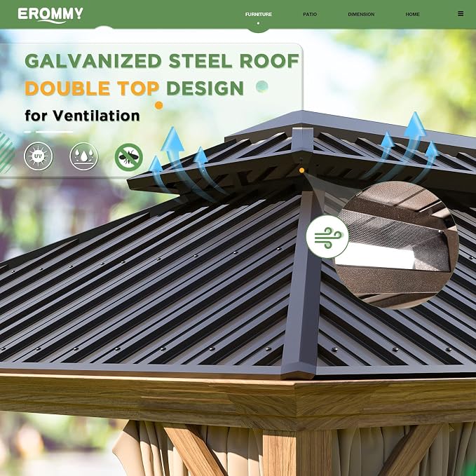 EROMMY 12'x20' Gazebo, Galvanized Steel Double Roof - Image 5