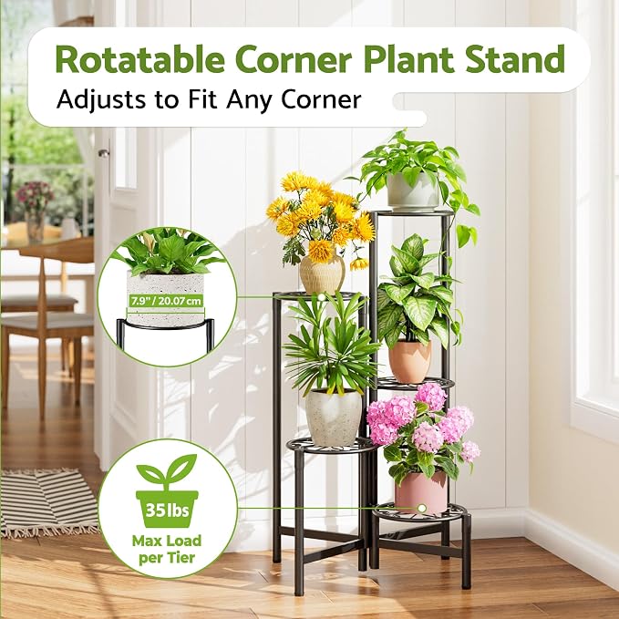 Plant Stand Indoor Outdoor, 5 Tier Corner Metal Flower Display Holder Stand - Image 2