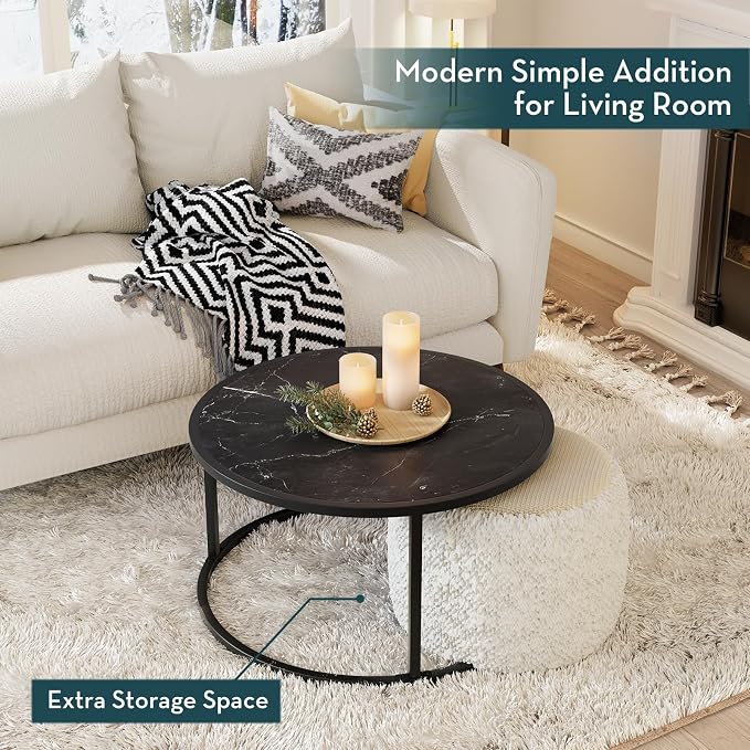 SAYGOER Black Coffee Table Round Marble CoffeeTables - Image 3