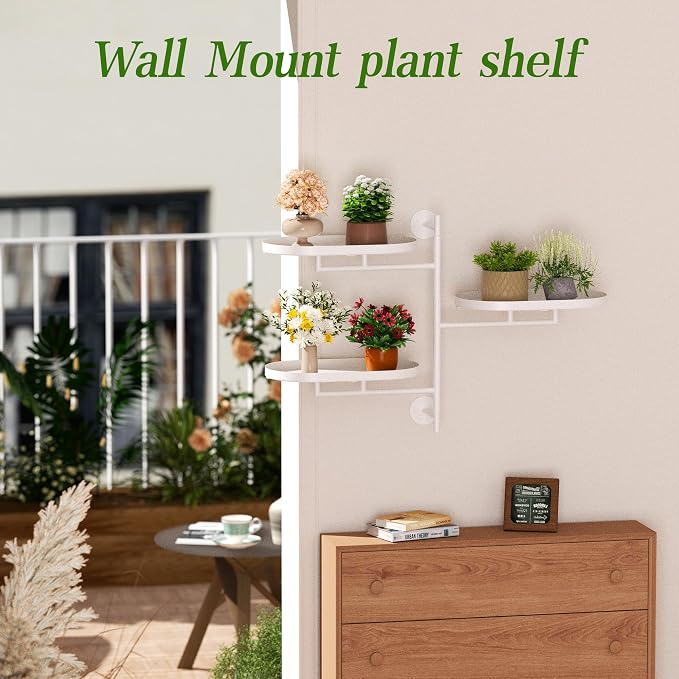 Window Rotating Plant Stand Shelf Indoor White Metal Floating Shelves 3-Tier - Image 7