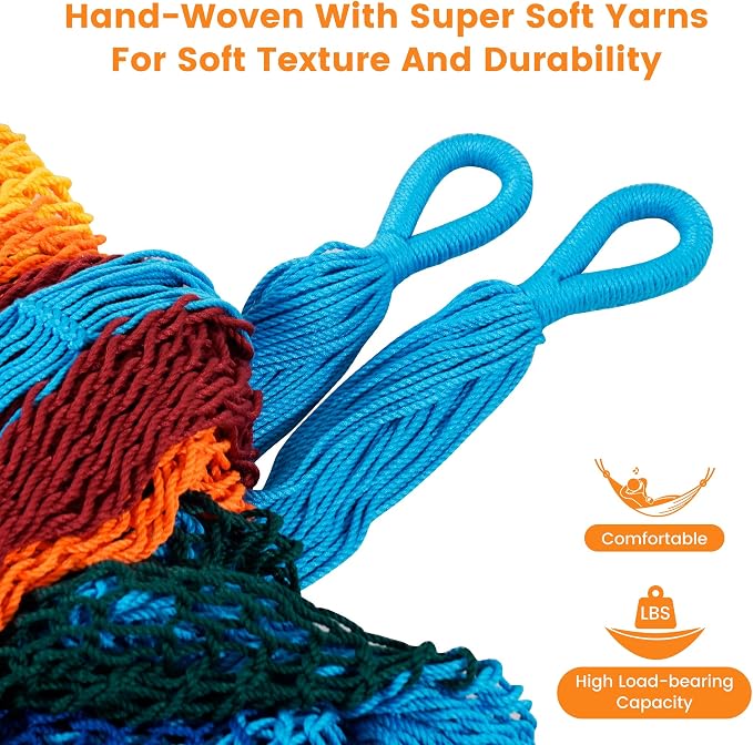 Lazy Daze Hammocks Handwoven Mayan Hammock, 10.5 FT Soft Rope Double Hammocks - Image 4