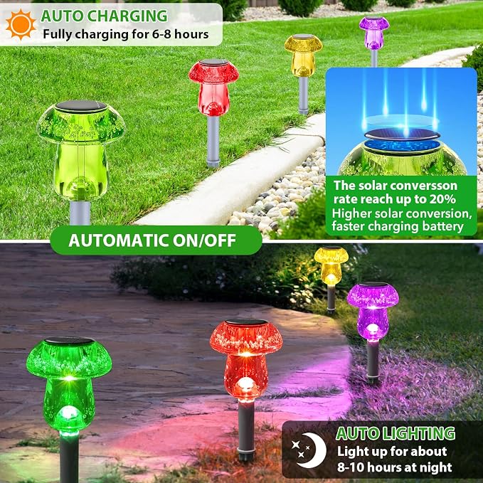 Solar Lights Outdoor, 8 Pack Mushroom Lights Outside Waterproof, Solar Powered - Image 5