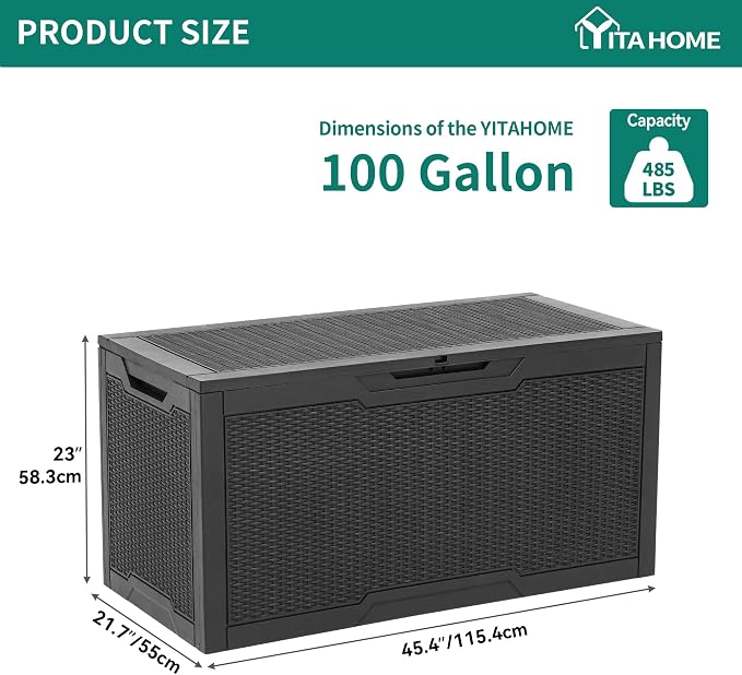 YITAHOME 100 Gallon Outdoor Storage Box, Large Water Resistant Resin Deck Box - Image 7