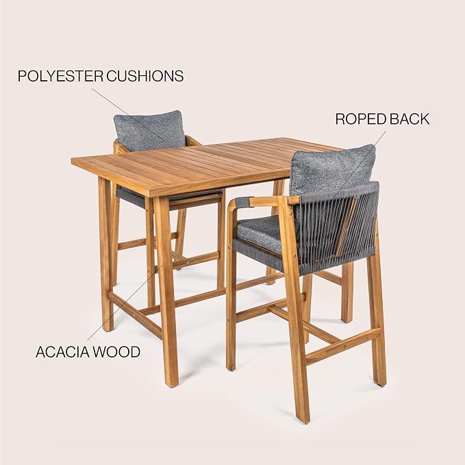 JONATHAN Y DNG2000B-3SET Porto Modern Coastal 3-Piece Acacia Wood Outdoor Bar - Image 3