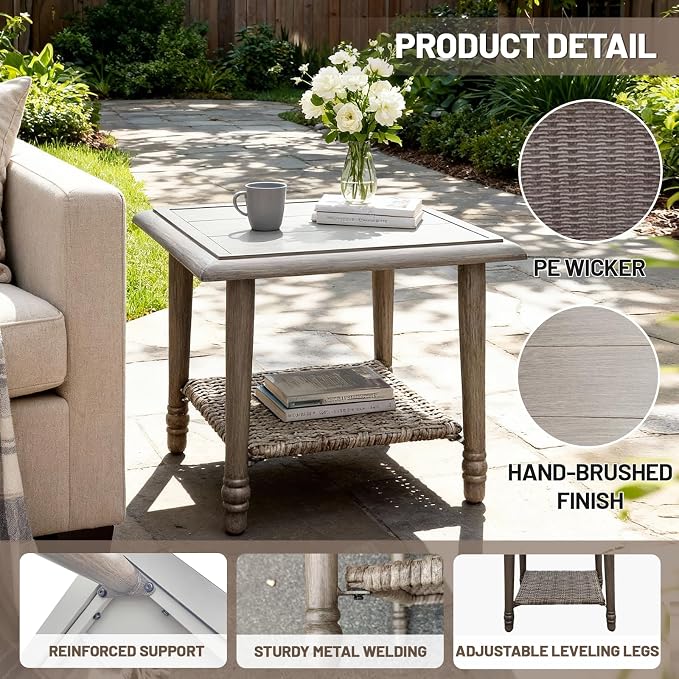 Outdoor Wicker Side Table Small Square Patio Rattan Coffee Table Adopt Sturdy - Image 4