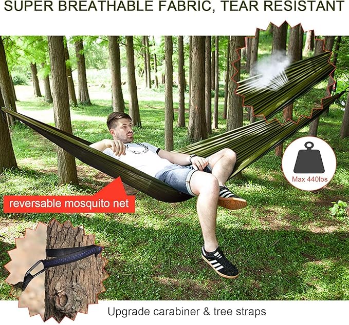 Camping Hammock with Rain Fly Tarp and Mosquito Net Tent Tree Straps, Portable - Image 3