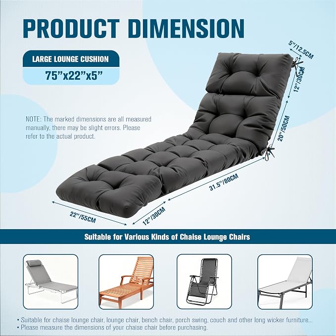 MTMR Chaise Lounge Chair Cushion Outdoor, Waterproof Seat Cushions - Image 7