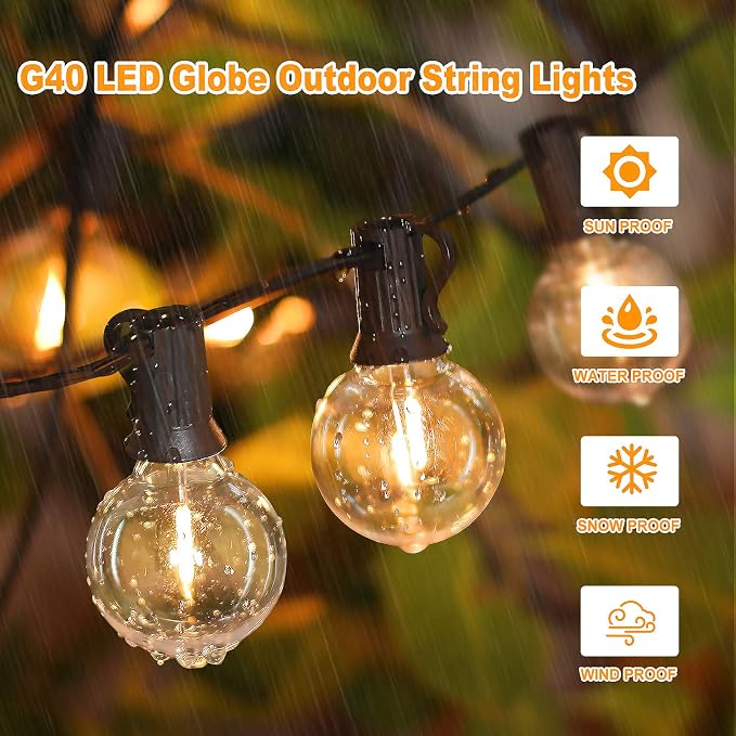 100ft 2-Pack Outdoor G40 LED Globe String Lights Dimmable Waterproof - Image 4