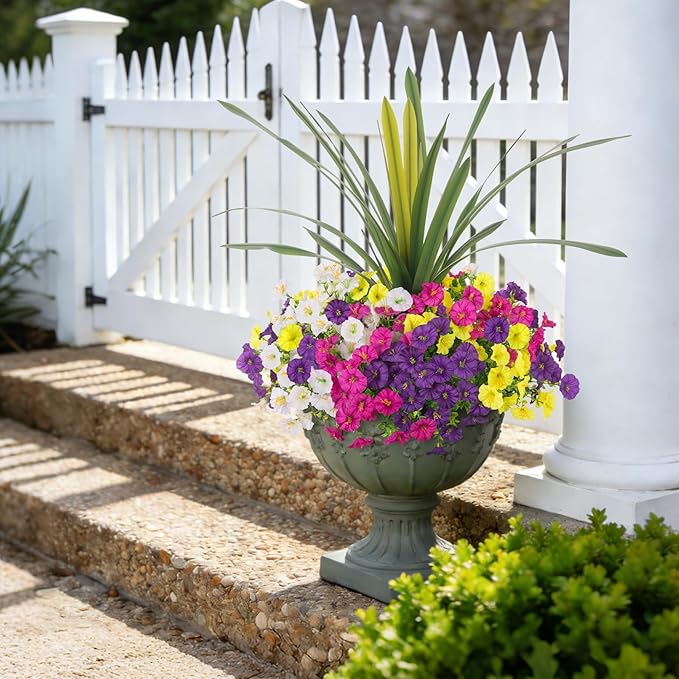 Artificial Flowers for Outdoors Fake Plants Outside, 12 Bundles Silk Morning - Image 7