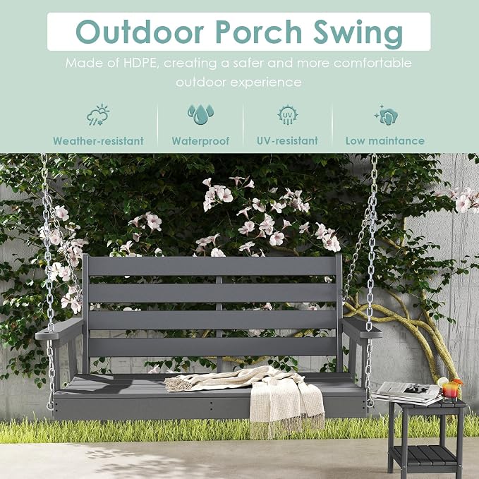 IVY&LANE Outdoor Porch Swing | HDPE Plastic | 2-Person | Hanging Bench Swings | - Image 3