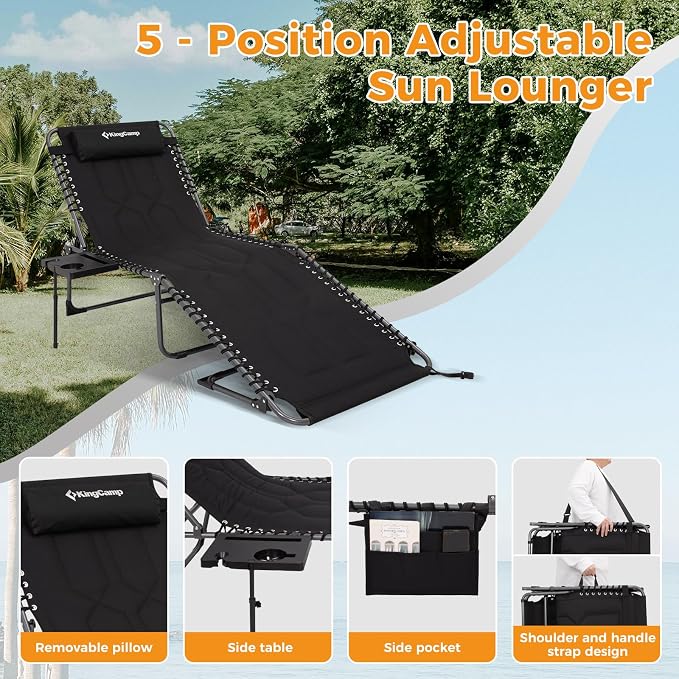 KingCamp Oversize Lounge Chair Outdoor, Extra Large Padded Folding 5 Positions - Image 7