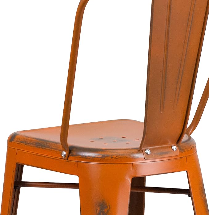 EMMA + OLIVER Commercial Grade 30" H Distressed Orange Metal Indoor-Outdoor - Image 9