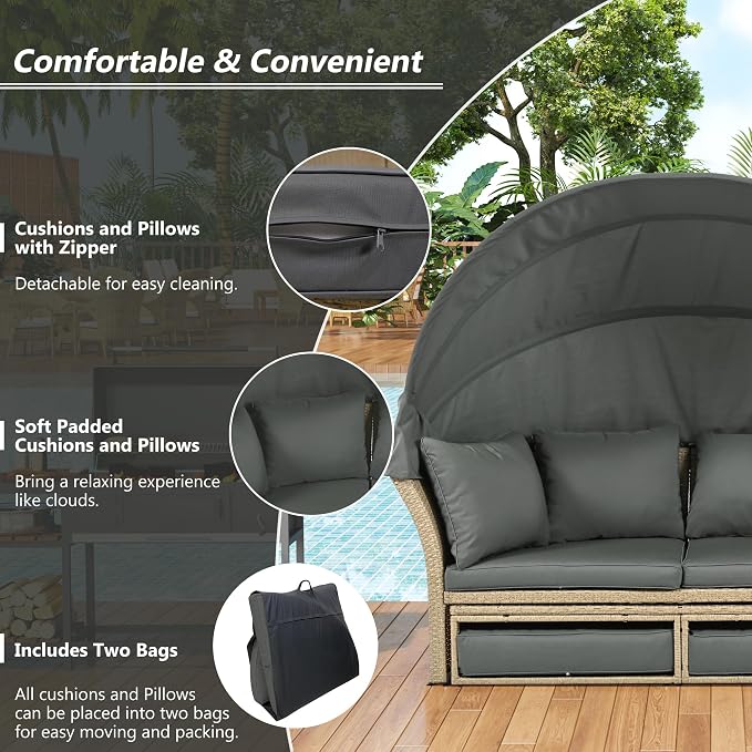 Merax All-Weather Outdoor Round Patio Daybed Conversation Sofa Set Wicker - Image 6