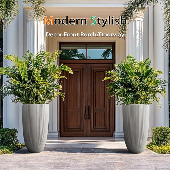 Tall Planters for Outdoor Plants, Large Concrete Flower Pots for Garden Front - Image 5