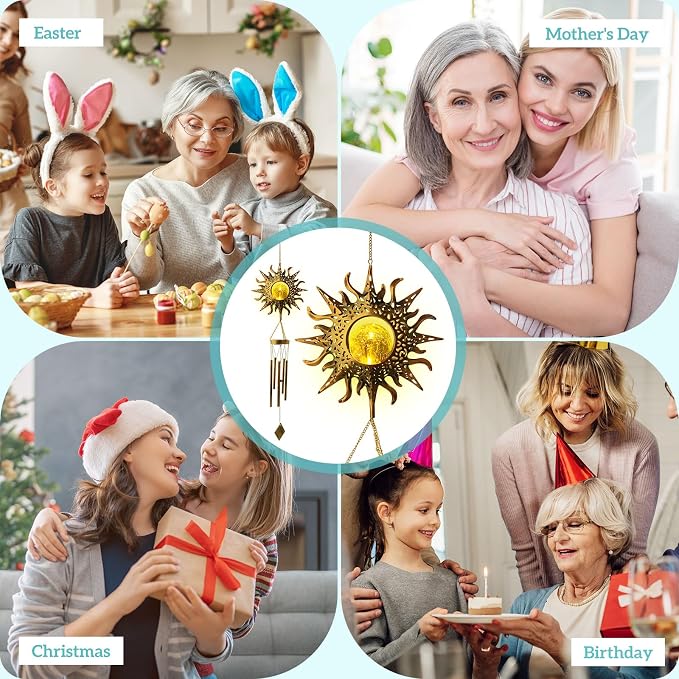 Solar Sun Light Wind Chimes for Outside for Women Gifts for Mom Grandma Wife - Image 6