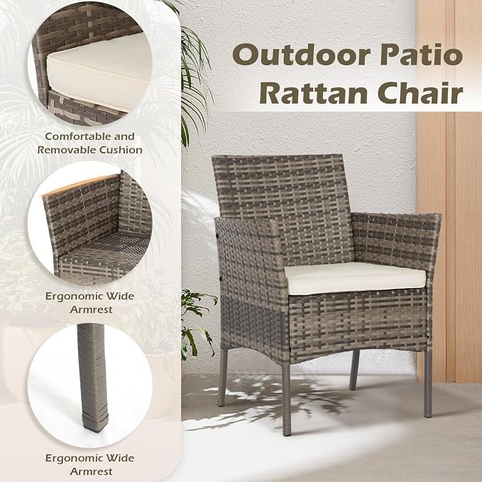 FDW 3 Piece Outdoor Furniture Set Patio Gray Wicker Chairs Furniture Bistro - Image 4