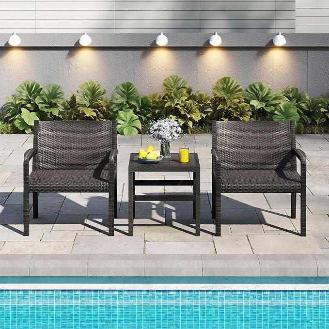 COSTWAY 3 Piece Patio Furniture Set, Outdoor PP Rattan Wicker Furniture Set - Image 2