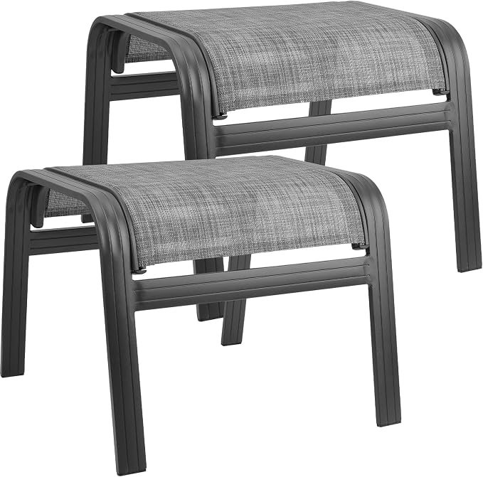 Outdoor Patio Ottoman Seat Textilene Portable Metal Footstool Portable Footrest - Image 7