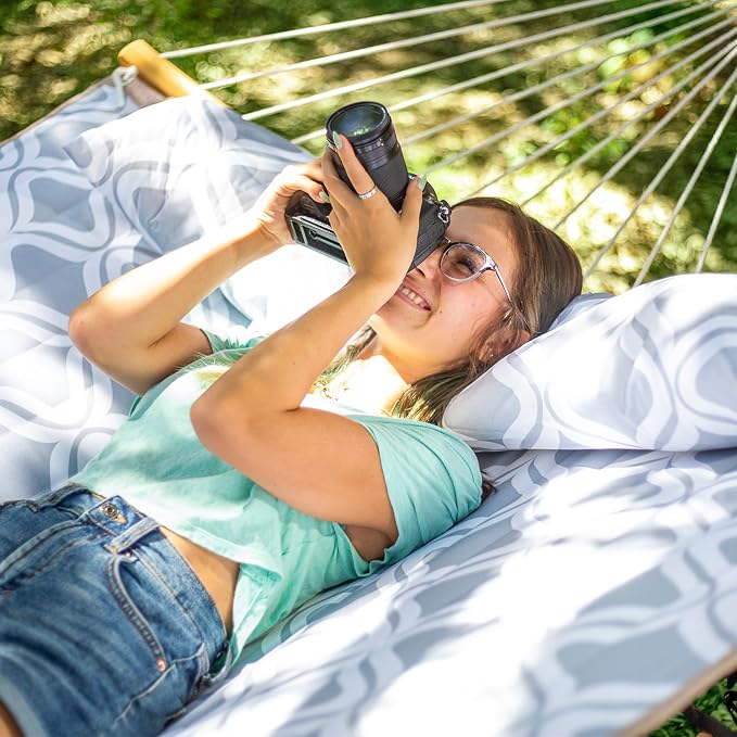 Large Hammock with 12FT Steel Stand, Freestanding Hammock with Curved Spreader - Image 2
