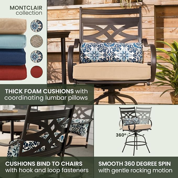 Hanover Montclair All-Weather 5-Piece Outdoor Dining Set, 4 Cushioned Swivel - Image 8