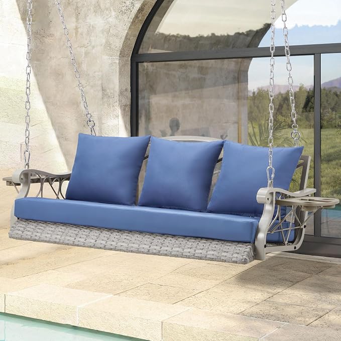 Heavy Duty 900 LBS Porch Swing Chair 3-Person Outdoor Rattan Patio Swing Lounge by zzw
