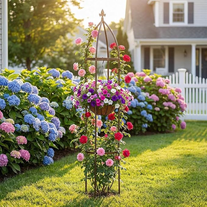 100% Metal Obelisk Garden Trellis 5.5 Feet Tall Sturdy Plant Support - Image 6