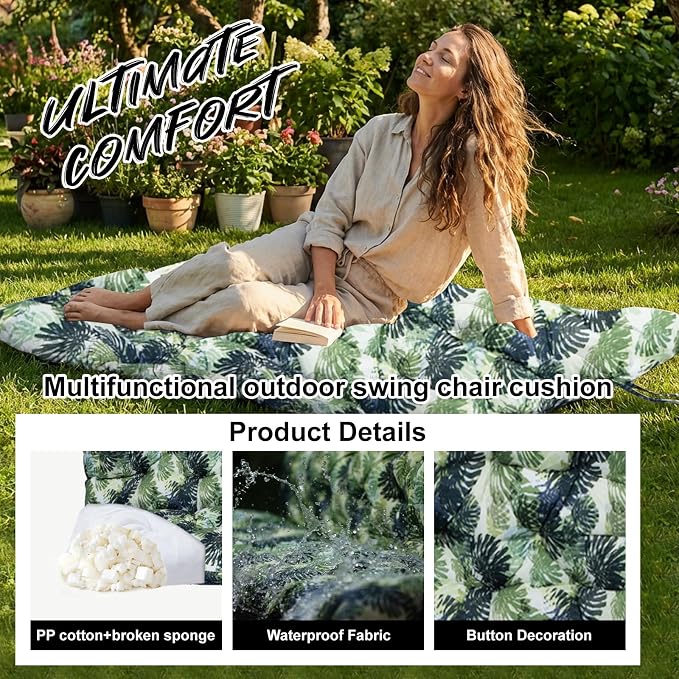 Waterproof Porch Swing Cushion Replacement, Thick 2–3 Seat Swing Seat Cushion - Image 3