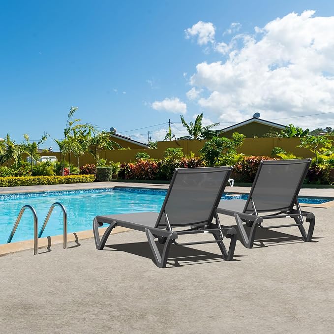 Domi Pool Lounge Chairs Set of 2, Aluminum Adjustable Outdoor Chaise Lounge - Image 7
