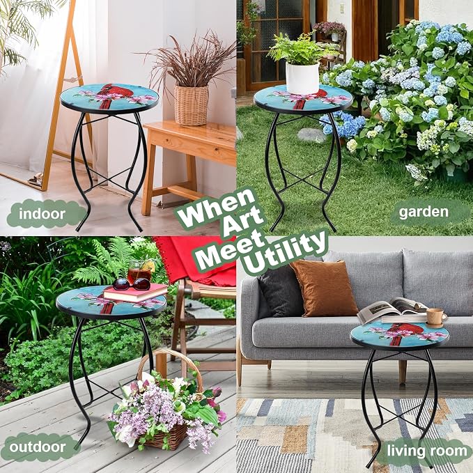VCUTEKA Patio Side Table Outdoor Accent Table Bistro Coffee Table Plant End - Image 6