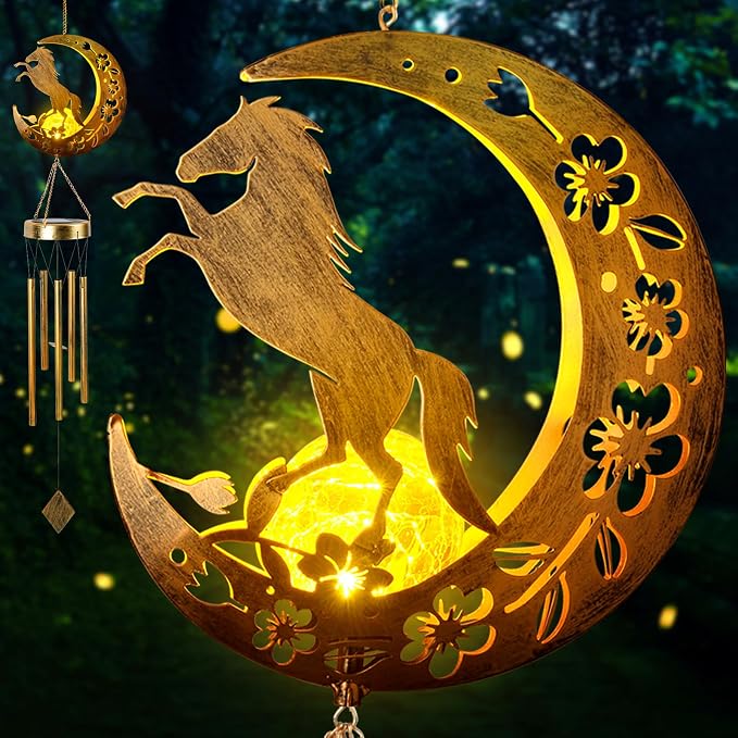 Moon Horsebird Wind Chime Outdoor, Handcrafted Metal Garden Wind Chimes by ShangTianFeng