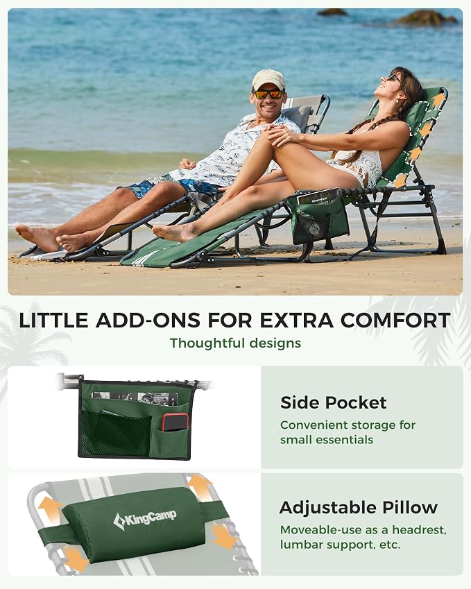 KingCamp 2 Pack Folding Lounge Chair Outdoor, Tanning Chair - Image 7