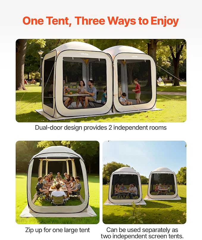 VEVOR 12x6ft 2-in-1 Pop-Up Screen House Tent, Dual Room Screen Gazebo, Portable - Image 6